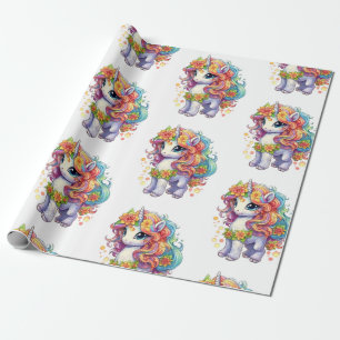 Rainbow Unicorn Anime Cartoon Wrapping Paper