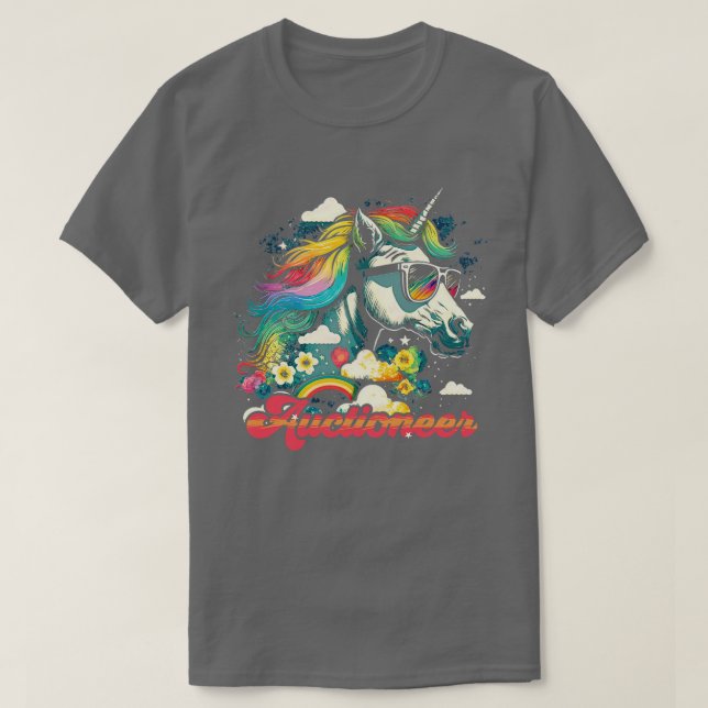 Rainbow Unicorn Auctioneer T-Shirt (Design Front)