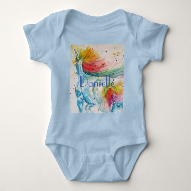 Rainbow Unicorn Babies Watercolour art All In One Baby Bodysuit (Front)