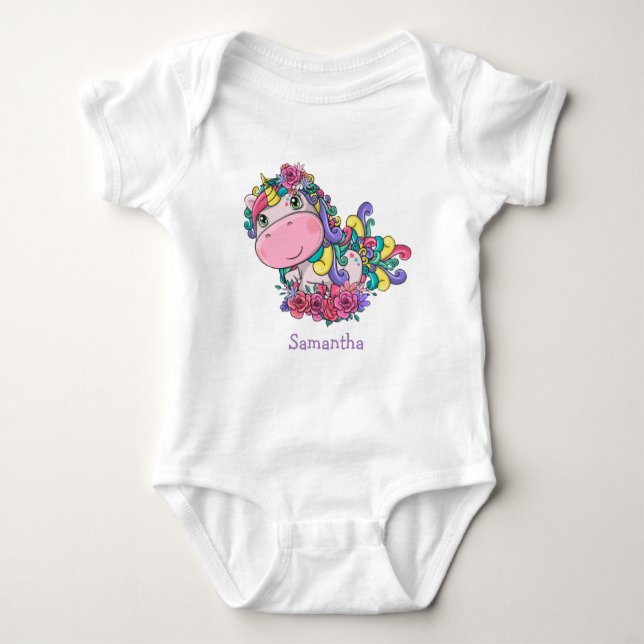 Rainbow Unicorn  Baby Bodysuit (Front)