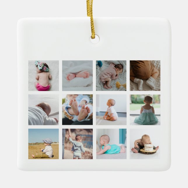 Rainbow Unicorn Baby Girl First Year Photo Collage Ceramic Ornament (Front)