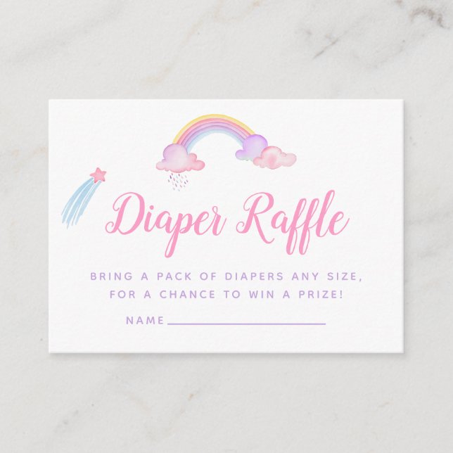 Rainbow Unicorn Baby Girl Shower Diaper Raffle Enclosure Card (Front)
