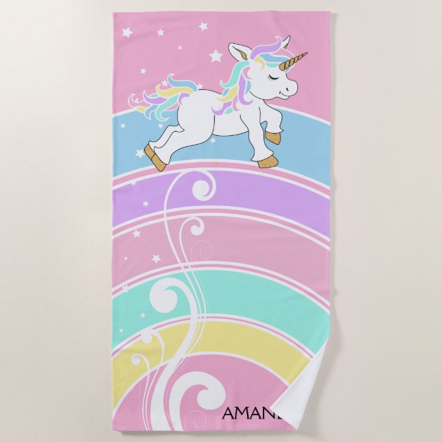 Rainbow Unicorn Beach Towel (Front)