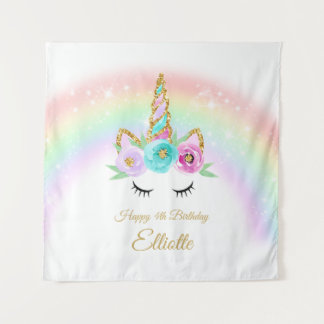 Rainbow unicorn birthday backdrop tapestry