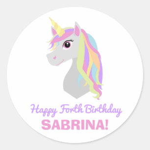 Rainbow Unicorn Birthday Custom Name Age Sticker