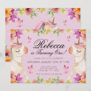 Rainbow Unicorn Birthday Girls Invitation