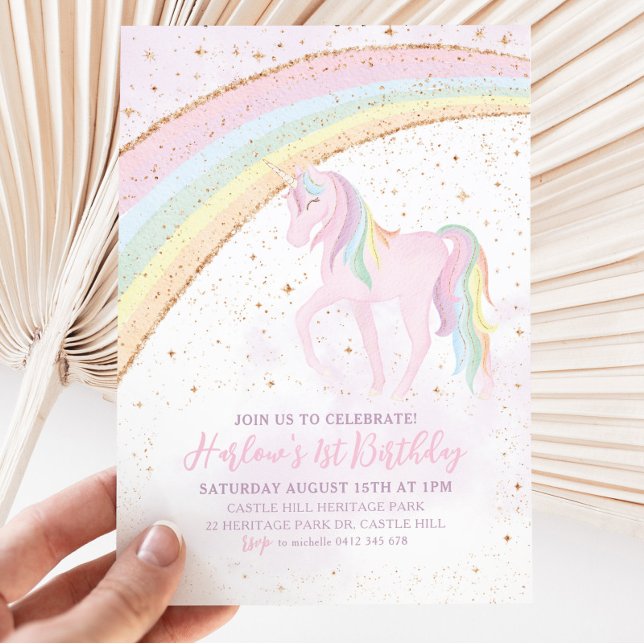 Rainbow Unicorn Birthday Girls Pastel Invitation (Creator Uploaded)