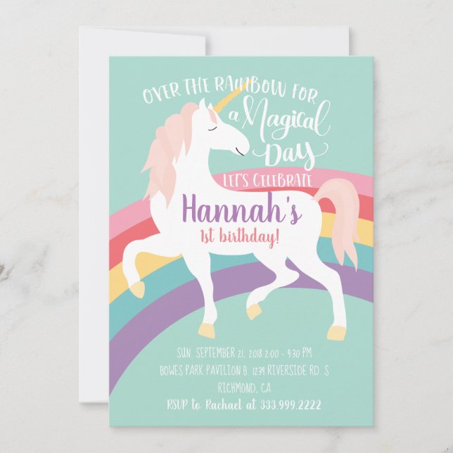 Rainbow Unicorn Birthday Invitation (Front)