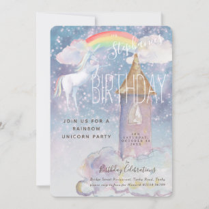 Rainbow Unicorn Birthday  Invitation