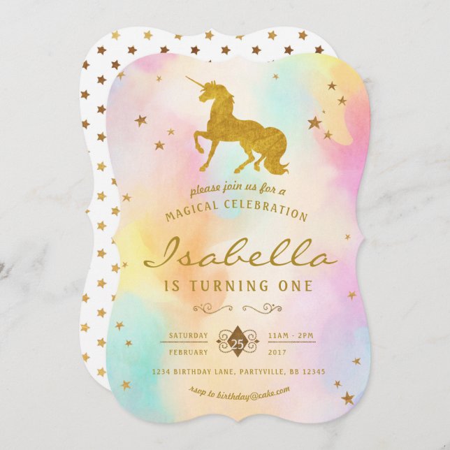 Rainbow Unicorn Birthday Invitation (Front/Back)