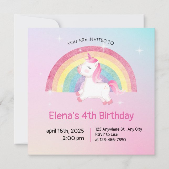 Rainbow Unicorn Birthday Invitation (Front)