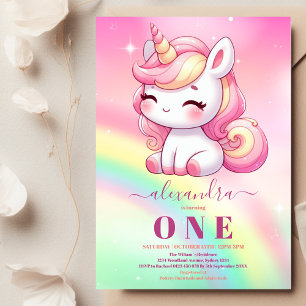 Rainbow Unicorn Birthday Invitation 1st