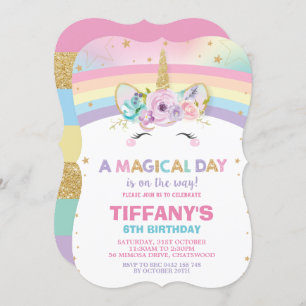 Rainbow Unicorn Birthday Invitation 1st Birthday