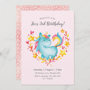 Rainbow Unicorn Birthday Invitation for kids