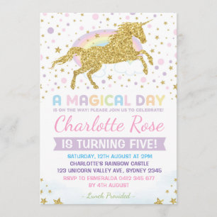 Rainbow Unicorn Birthday Invitation Party Invites