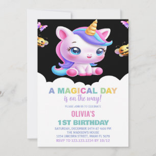 Rainbow Unicorn Birthday Invitations
