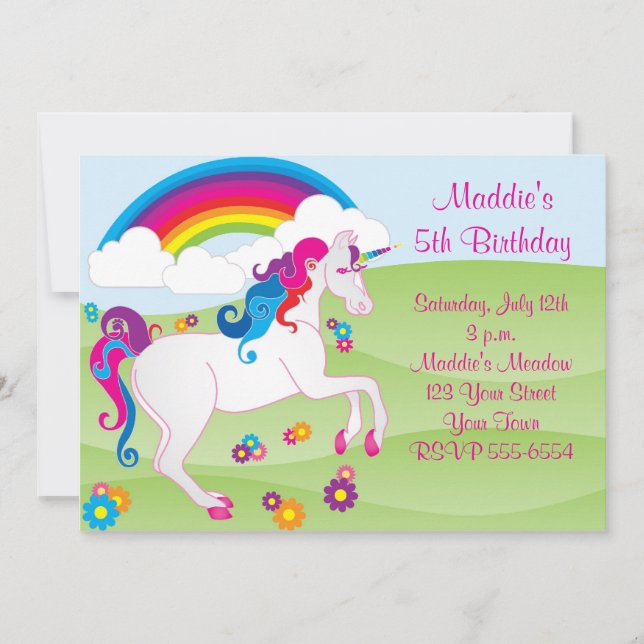 Rainbow Unicorn Birthday Invitations (Front)