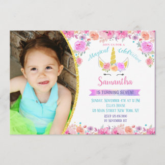 Rainbow Unicorn Birthday Invitations