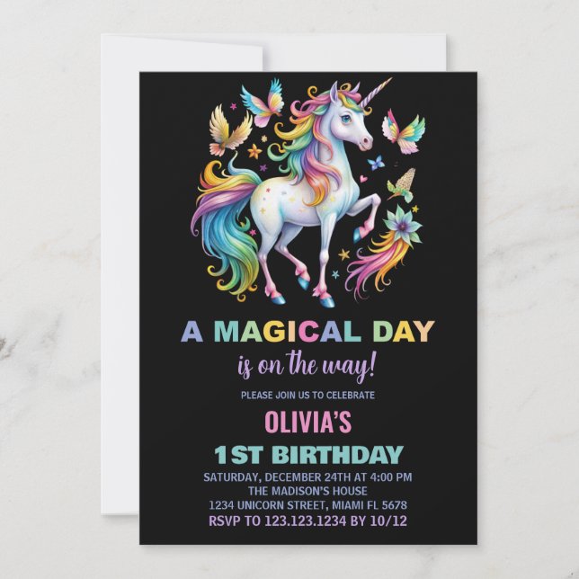 Rainbow Unicorn Birthday Invitations (Front)