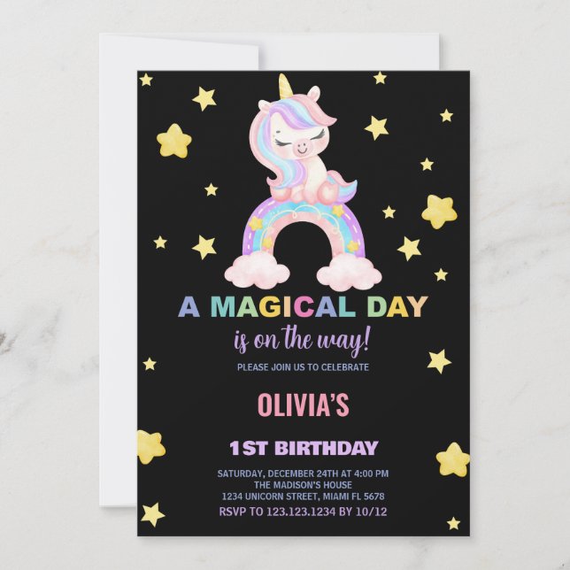 Rainbow Unicorn Birthday Invitations (Front)