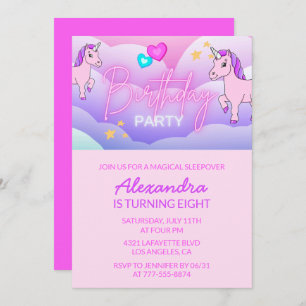Rainbow Unicorn Birthday Invitations 8th Girl