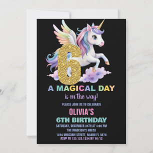 Rainbow Unicorn Birthday Invitations Fly