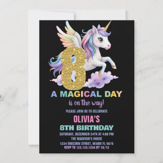 Rainbow Unicorn Birthday Invitations Fly