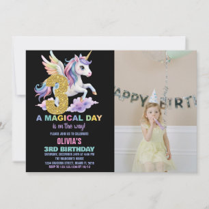 Rainbow Unicorn Birthday Invitations w photo