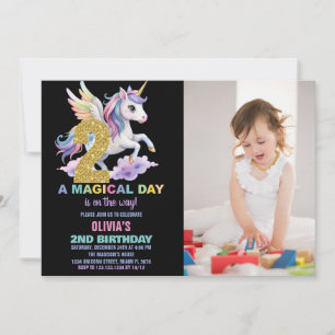 Rainbow Unicorn Birthday Invitations w photo