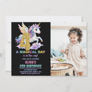 Rainbow Unicorn Birthday Invitations w photo