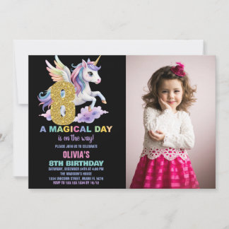 Rainbow Unicorn Birthday Invitations with photo