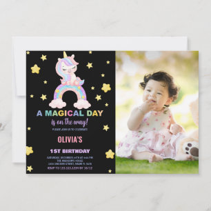 Rainbow Unicorn Birthday Invitations with photo
