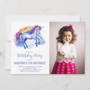 Rainbow Unicorn Birthday Invitations with photo