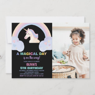 Rainbow Unicorn Birthday Invitations with photo