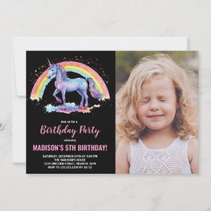 Rainbow Unicorn Birthday Invitations with photo