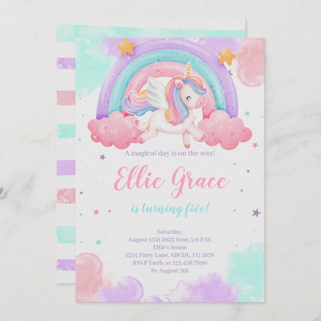 Rainbow Unicorn Birthday Magical Unicorn  Invitation (Front/Back)