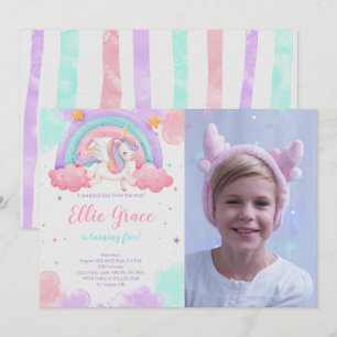 Rainbow Unicorn Birthday Magical Unicorn Photo Invitation