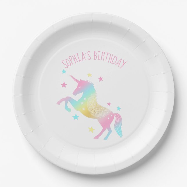 Rainbow Unicorn Birthday Paper Plate (Front)