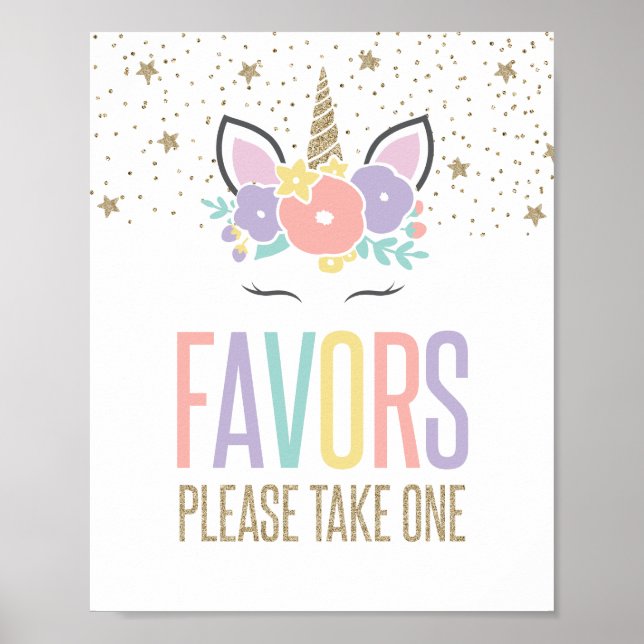 Rainbow Unicorn Birthday Party Favours Sign (Front)