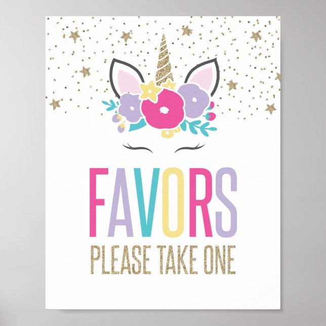 Rainbow Unicorn Birthday Party Favours Sign (Front)