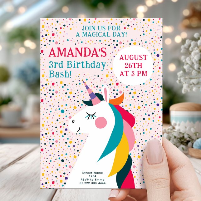 Rainbow Unicorn Birthday Party Invitation (Creator Uploaded)