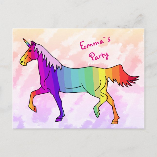 Rainbow Unicorn Birthday Party Invite (Front)