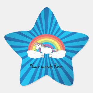 Rainbow unicorn blue sunburst star sticker