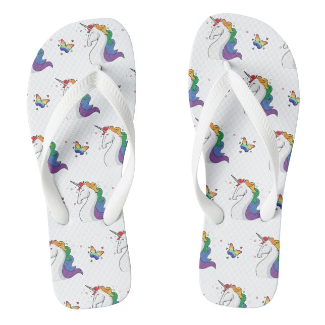 Rainbow Unicorn & Butterfly Pattern Colourful Cool Jandals (Footbed)