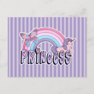 Rainbow Unicorn Butterfly Princess Design Postcard