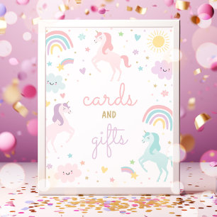 Rainbow Unicorn Cards And Gifts Birthday Party Poster