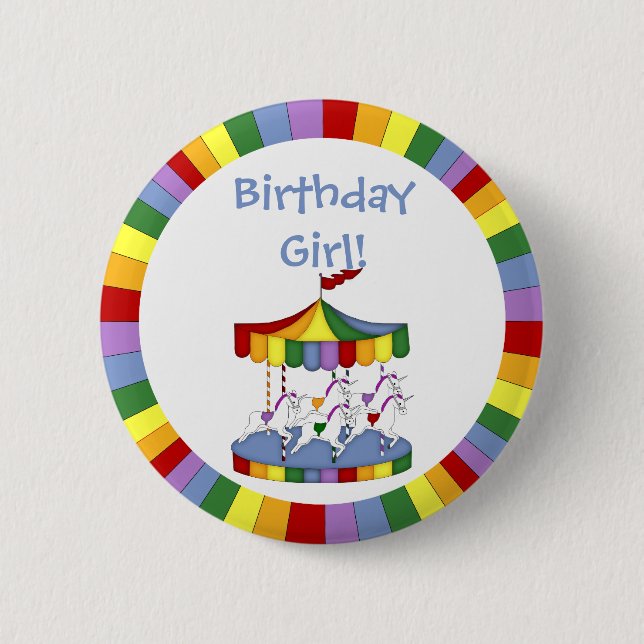 Rainbow Unicorn Carousel Birthday 6 Cm Round Badge (Front)