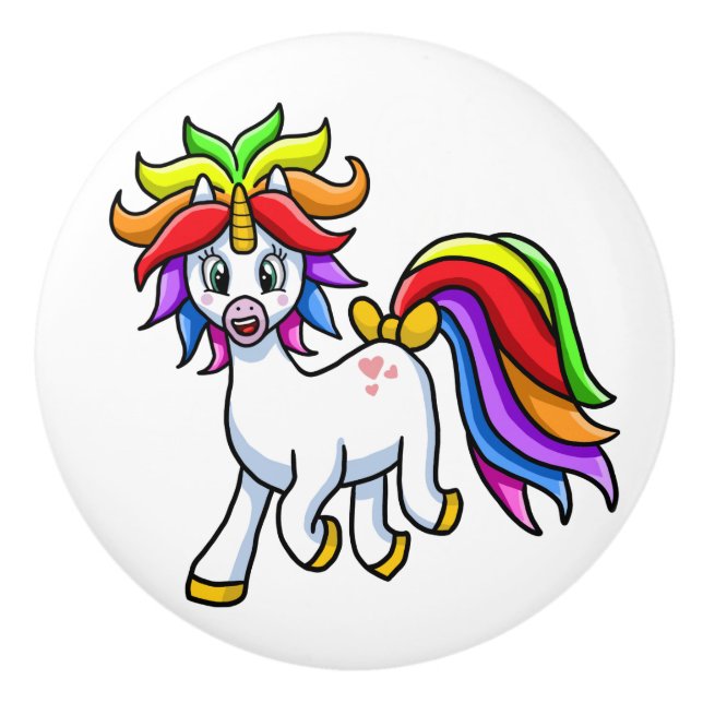 Rainbow Unicorn Cartoon Fantasy Design Ceramic Knob (Front)