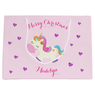 Rainbow Unicorn Christmas Glitter Pink Large Gift Bag