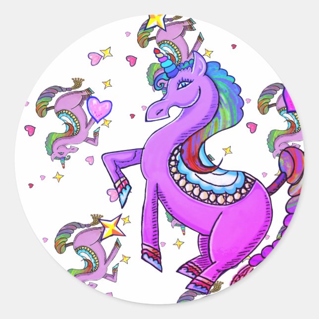 Rainbow Unicorn Classic Round Sticker (Front)